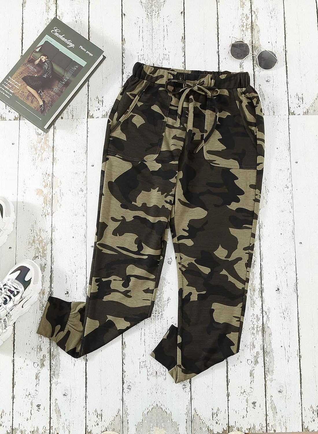 ROSKIKI Women's Drawstring Elastic Waist Casual Comfy Joggers Pants with Pockets: Clothing