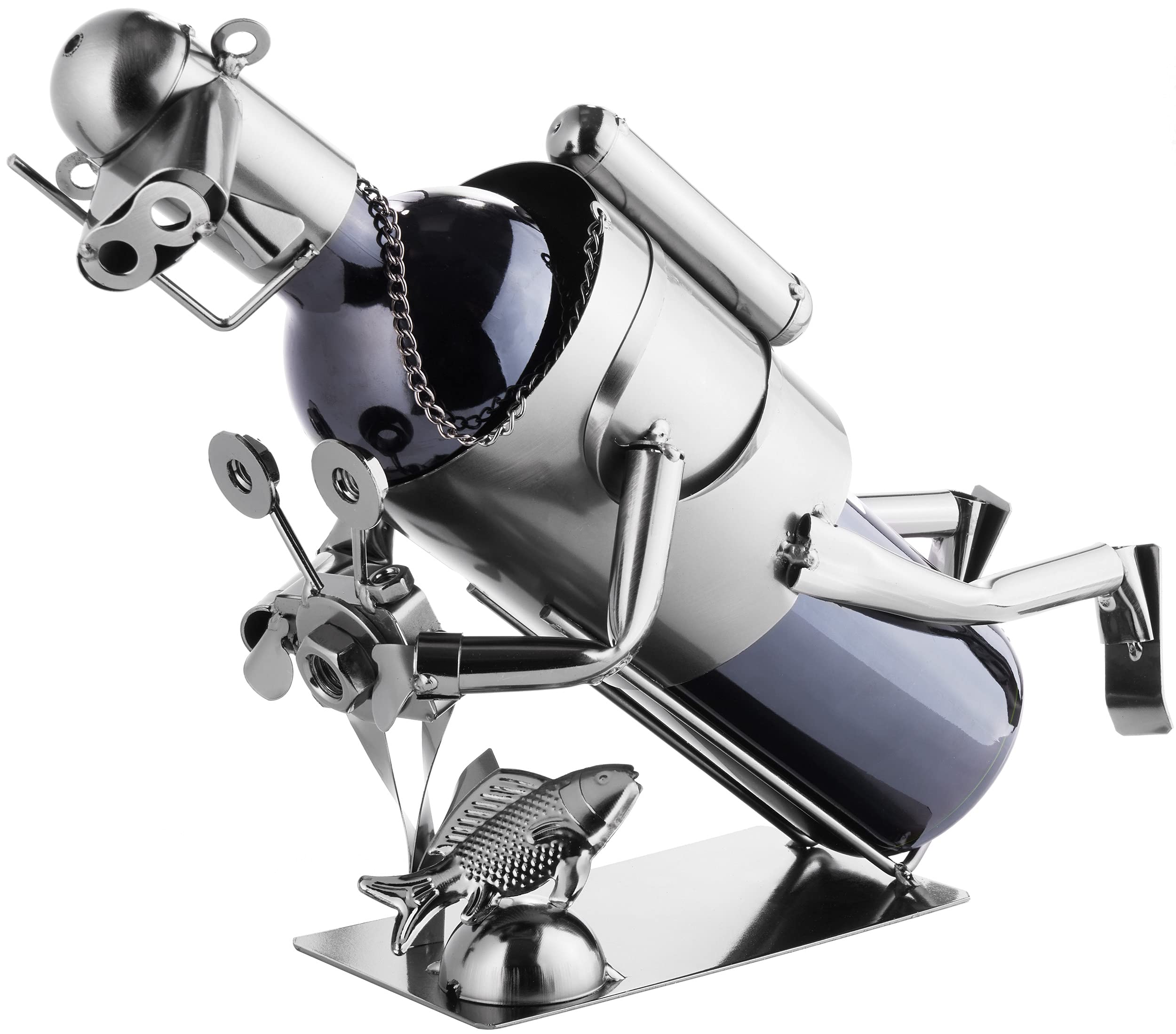 BRUBAKER Diver with Camera Wine Bottle Holder Stand Rack Home Kitchen Table Art Decoration with Gift Card