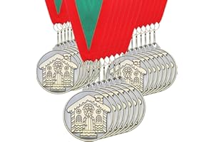 Loetere 30 Pcs/60 Pcs Christmas Medals Award Bulk 2" Gold Silver Christmas Medals Santa Run Reindeer Snowman Elf Gingerbread Man House Tree Trophy Awards for Xmas Party Ornament Favor Gift Prize