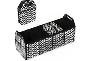 ORIONSTAR Trunk Organizer, Foldable Car Storage Bag Portable Insulation Cooler Bag Collapsible Vehicle Organizer Divider Storage Totes with 4 Compartment Cargo Tote for Groceries Caddy SUV, Black