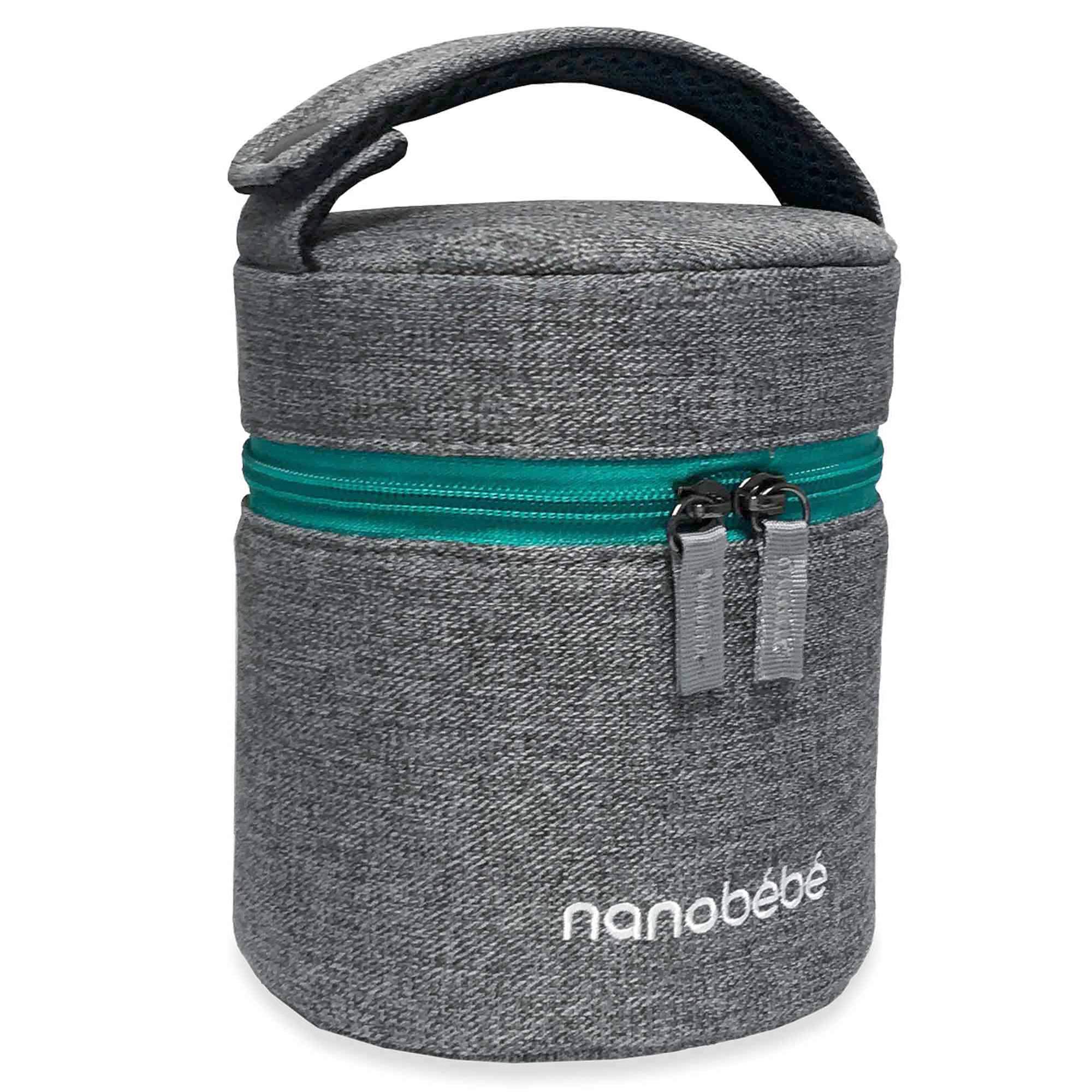 nanobebe Breastmilk Baby Bottle Cooler &amp; Travel Bag with Ice Pack Included. Compact Triple Insulated, Easily attaches to Stroller or Diaper Bag- Grey