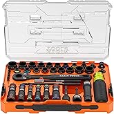 Klein Tools 65500KNECT KNECT Impact Socket Set, SAE and Metric Pass Through Socket Set, 90-Tooth Ratchet, MODbox Case, SAE, Metric, Screwdriver Handle, Bits, 39-Piece