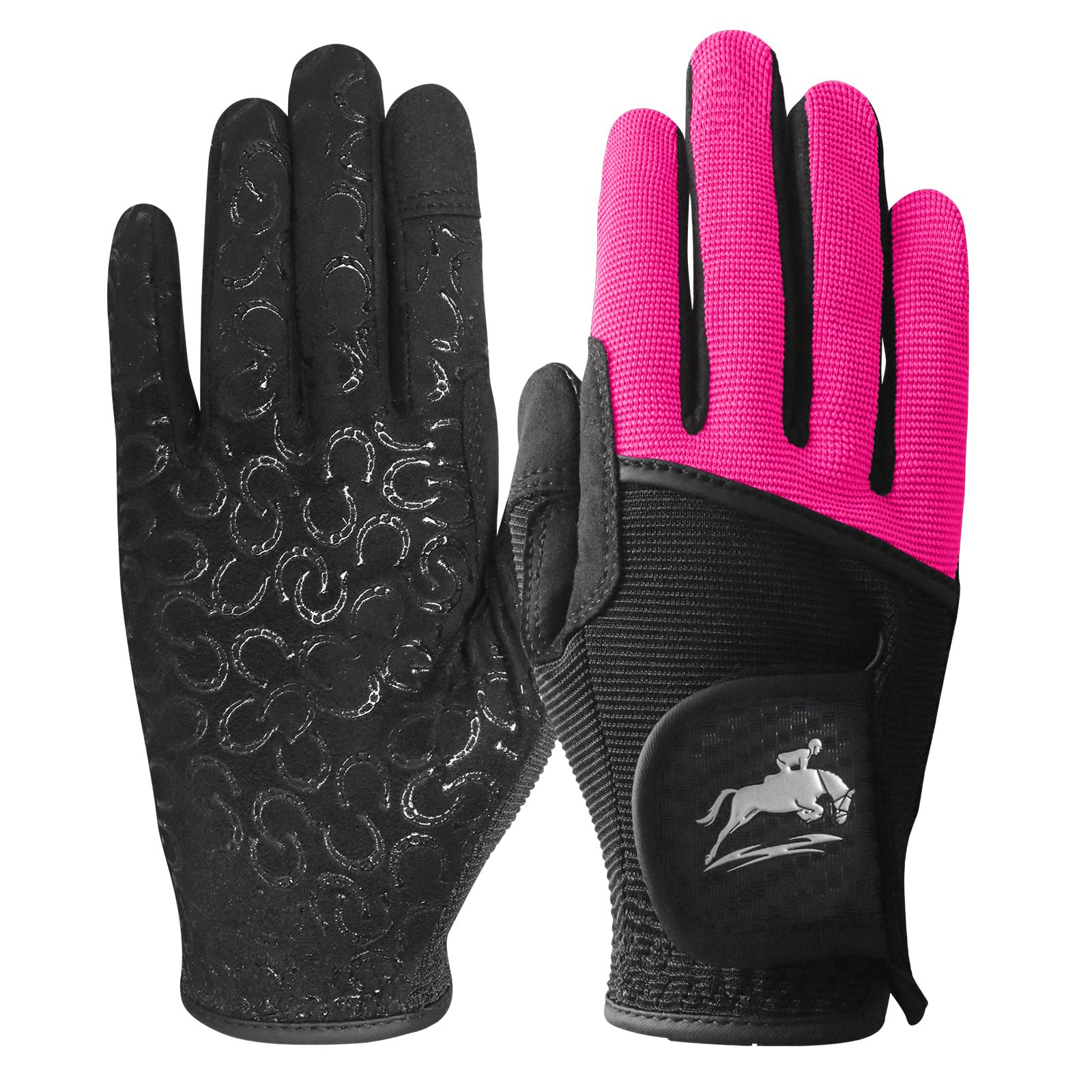 AMRTA Horse Riding Gloves Women Equestrian Horseback Gloves in Pair, Ladies Riding Comfortable Grip Breathable Lightweight Color Black Purple Pink (Pink, S)