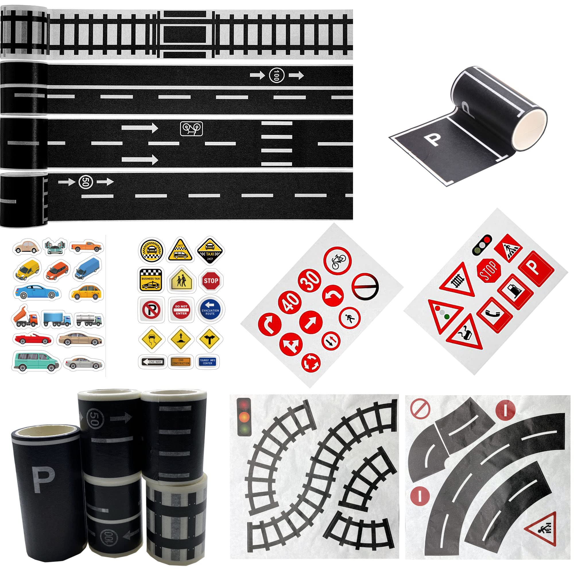 Cayway 10 Pieces Road Tape DIY Traffic Sign Set, Trains Railways Train Track Model