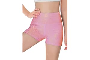 Haloumoning Girls Sparkle Glitter Athletic Shorts Kids High Waist Gymnastics Dance Shorts Tumbling Outfits 5-14 Years