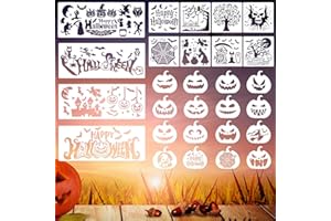 28 pcs Halloween Stencils, lyfLux Painting Stencils Suit, Pumpkin Carving Stencils, for Halloween Decoration, Bars, Haunted Houses, Walls, Murals, Books, DIY Artistic Creation, Reusable
