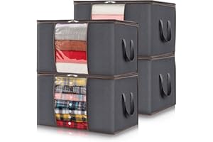 Lifewit 4 Pack Clothes Storage Bag, Foldable Storage Bins for Clothes, Blankets, Fabric Wardrobe Closet Organizers with Reinf