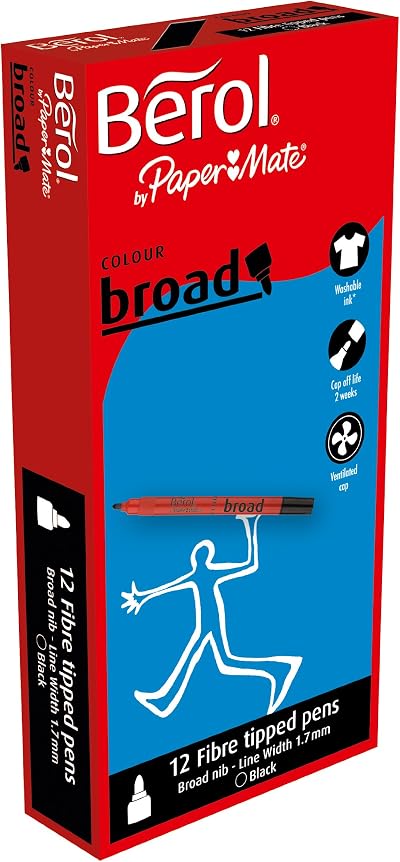 Berol Colour Broad Fibre Tipped Pen Black Pack of 12