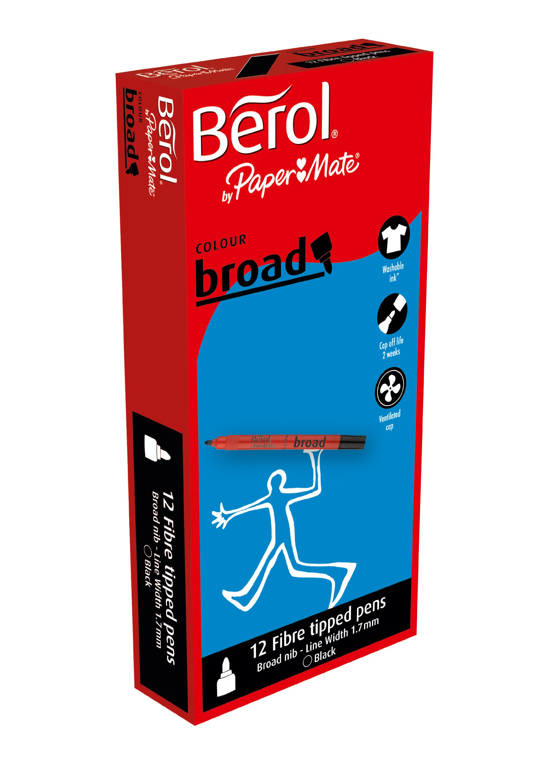 Berol Colour Broad Fibre Tipped Pen - Black, Pack of 12