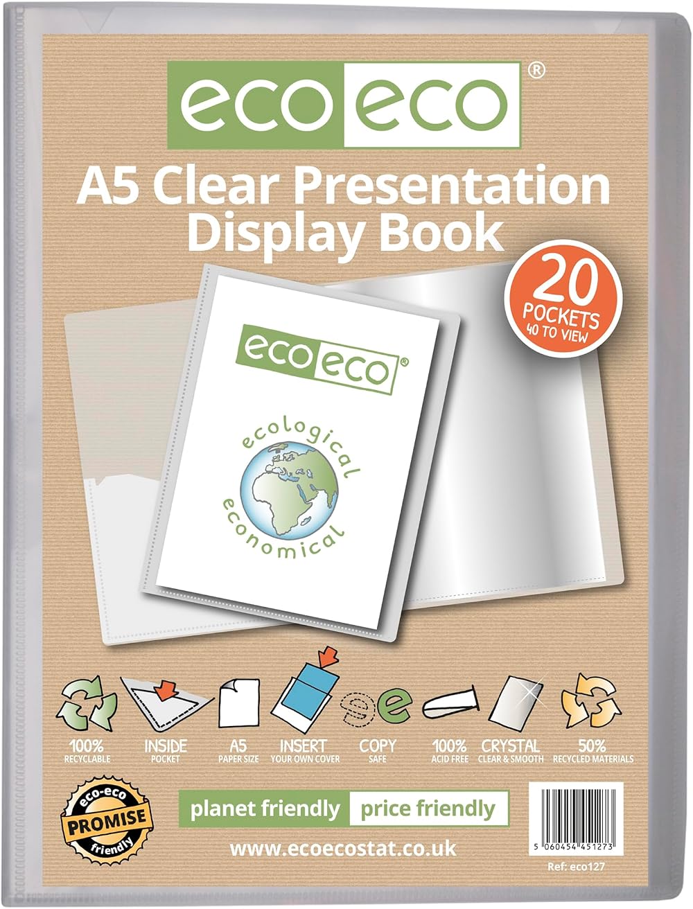 eco-eco A5 50% Recycled 20 Pocket Clear Presentation Display Book