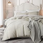Ivellow Duvet Cover King Waffle Weave Duvet Cover Set 100% Cotton Textured Khaki King Duvet Cover Cozy Soft Breathable Skin-Friendly Luxury Comforter Cover Bedding Set All Season 104"x90"