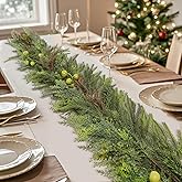6ft Artificial Norfolk Pine Christmas Garland with Green Berries, Real Touch Winter Greenery Garland for Home, Fireplace, Table, Mantle, Porch, Indoor Outdoor Holiday Decor