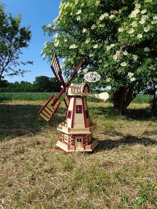 Handwerker windmühle, Gartenwindmühle 100 cm, zweistöckig MIT 2 BALKONEN, Gartendeko Windmühlen für Teich und Garten, Windfah