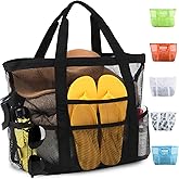 CaCTOUR Mesh Beach Bag,Large Beach Bags for Women with 8 Pockets,Packable Tote Bag for Beach Cruise Pool Vacation Essentials