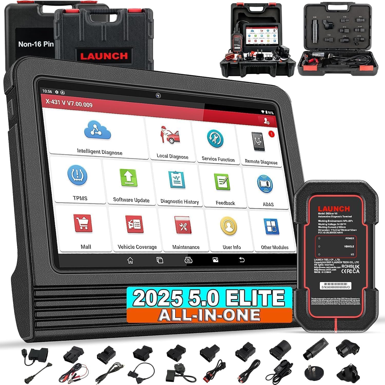 LAUNCH X431 Pro V5.0 Elite Bi-Directional LAUNCH Diagnostic Tool ECU Coding, 37+ Reset Services Obd2 Code Reader, All Systems Car Diagnostic Tool, CAN-FD, DoIP,TPMS Diagnostic Machine For All Cars