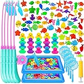 Leyndo 106 Pcs Magnetic Fishing Toys Game Set for Kids 3-6, Includes Fishing Poles, Fish Tanks, Fish Nets, Inflatable Pump, Sea Animals and Rubber Ducks for 5 Players Gifts Summer Pool Party Bath Toys