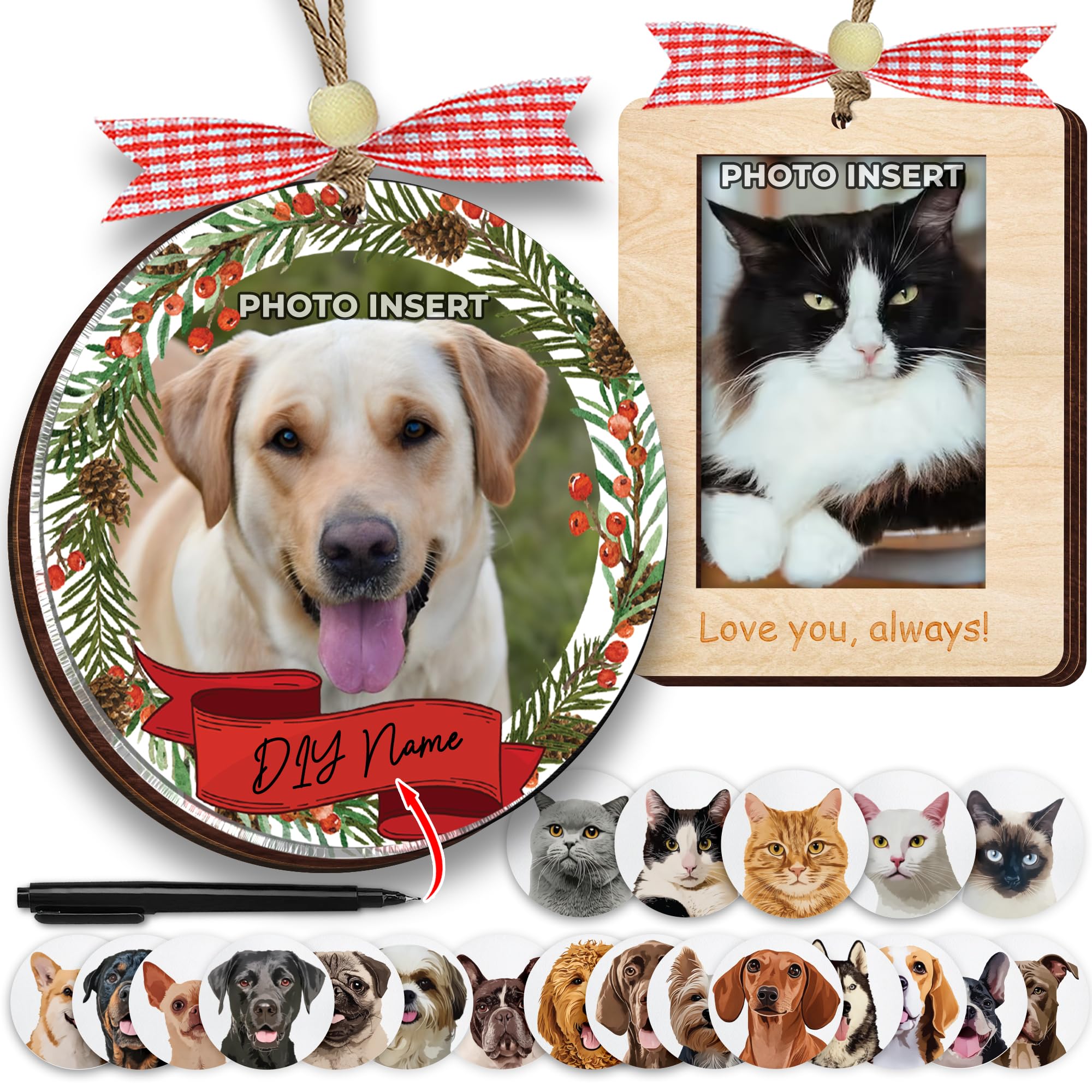 Photo 1 of 2 DIY Dog Christmas Photo Frame Ornaments Gift Set, Gifts for Cat Lovers, Dog Mom, Pet First Christmas Ornaments for Tree Hanging, Car Hanging Ornament for Dogs, Cat Holiday Decoration Gifts