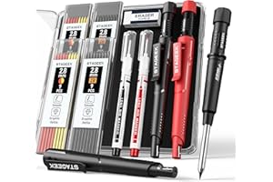 STAGEEK 2 Pack Carpenter Pencils with Sharpener, Mechanical Carpenter Pencils with 38 Refills, construction pencil heavy duty Woodworking Tools, Deep Hole Long Nib Marker Pens for Architect Marking