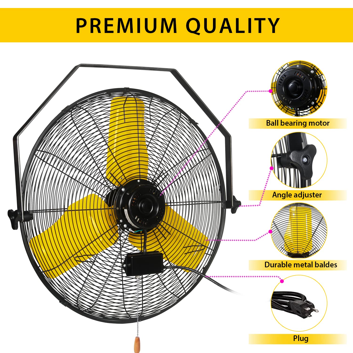 VENTISOL 24 Inch Large Ceiling Wall Mounted Fan, 3-Speed Tilting Wall Fan,6,937 CFM High Velocity Heavy-duty Industrial Shop Fan for Garage,Patio,Workshop,Greenhouse,Farm,Warehouse Use