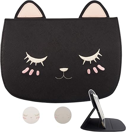 Amazon Super Z 新型 Ipad ケース アイパッド ケース タブレット カバー オートスリープ スタンド付き 手帳型 ダイアリー フェイクレザー 刺繍 キャット 猫 ねこ ネコ にゃんこ ねこちゃん ネコミミ 猫耳 ネコ耳 動物 ニコニコ スマイル アニマル ソフトケース かわいい