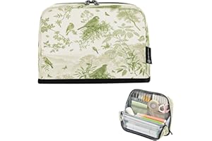 Kigai Standing Pencil Case Organizer Bird Flowers Large Capacity Stand Up Pencil Pouch Zippered Pen Bag for School College Of