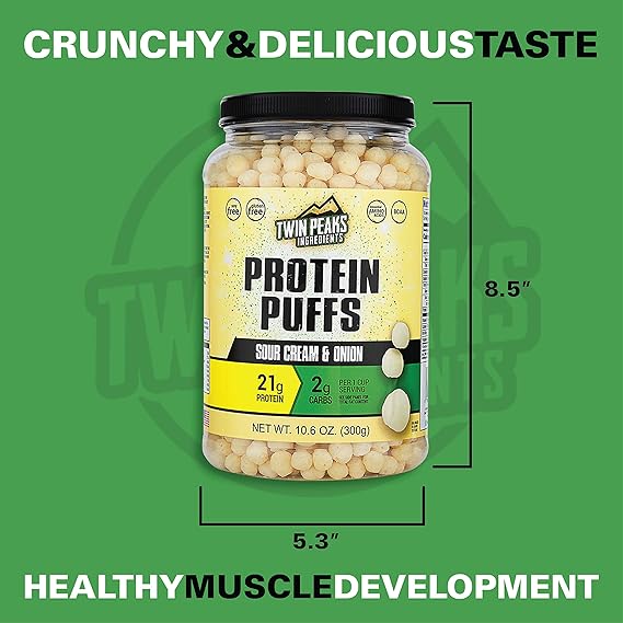 Twin Peaks Low Carb Keto Friendly Protein Puffs Sour Cream Onion 300g 21g Protein 2g Carbs