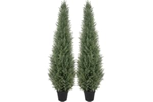 Bellacat 5ft UV Resistant Artificial Topiary Trees Outdoor, 60in Faux Cedar Tree with Full & Realistic Leaves, Fake Cypress T