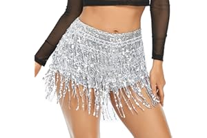FENYONG Women's Sequins Tassel Skirts Shorts Rave Festival Bottoms