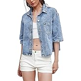Kedera Women Denim Shirt Tops Short Sleeve Button Down Spring Casual Jean Coat Trendy Jacket Shacket