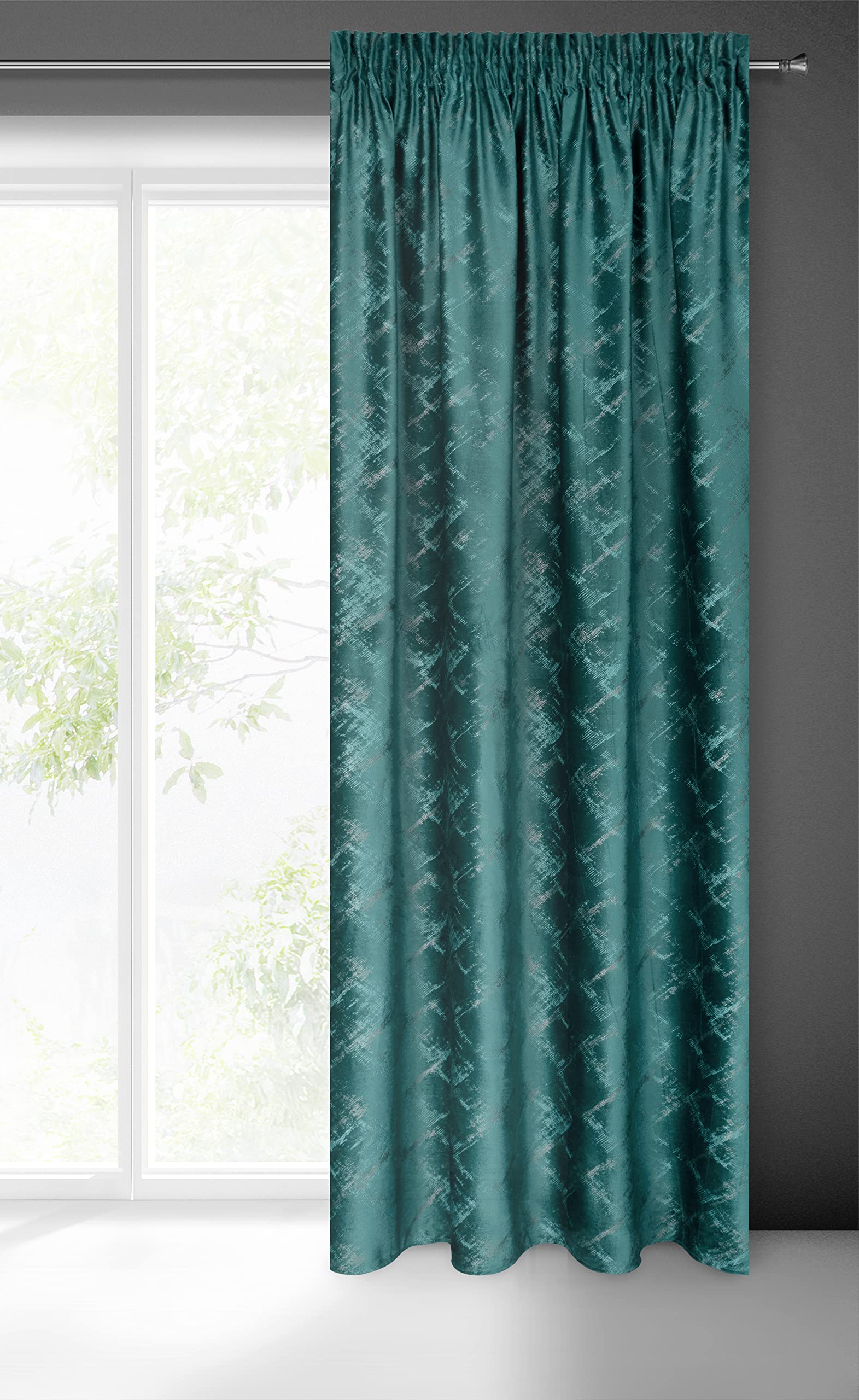 Eurofirany Adria Velvet Curtain with Ruffle Tape, Patterned Velvet Look, Geometric Pattern, Modern, Classic, Living Room, Bedroom, 1 Piece