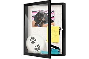FrameWorks 11x14 Deep Shadow Box Frame, Wooden Display Case w. Linen Board & Tempered Glass Door - Matte Black - Medium - Wall Mounted