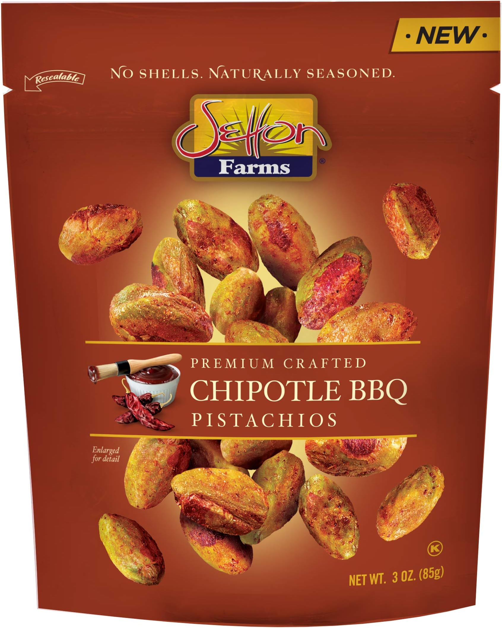 Setton Farms, Premium Crafted Pistachio Nuts - No Shells, Naturally Seasoned Pistachios, Chipotle BBQ Flavour - Healthy Snacks 85g, Pack of 4