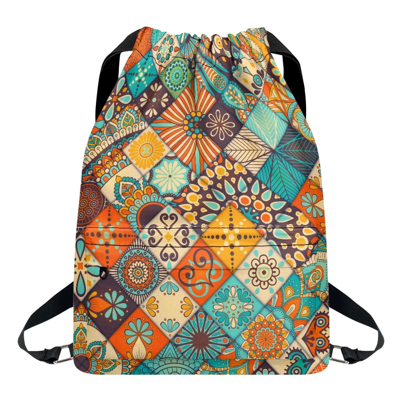 Kuiaobaty Boho Ethnic Floral Drawstring Backpack for Men Women Morocco Pattern Girls School Bag PE Bags Sports Backpacks for Swimming Yoga