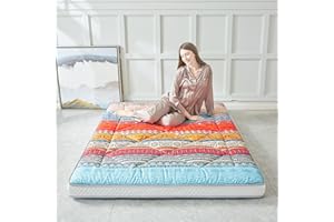 INFINICE Japanese Floor Mattress Futon Mattress, Extra Thick Roll Up Mattress Bed Topper Mat for Guest, Lounger or Travel, Bohemia Red, Queen