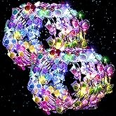 LovesTown 60PCS Glow in the Dark Party Supplies, Flower Crowns for Women Light Up Flower Crown, Light Up Party Favors for Christmas New Year Raves Birthday Wedding Reception Mardi Gras Cosplay