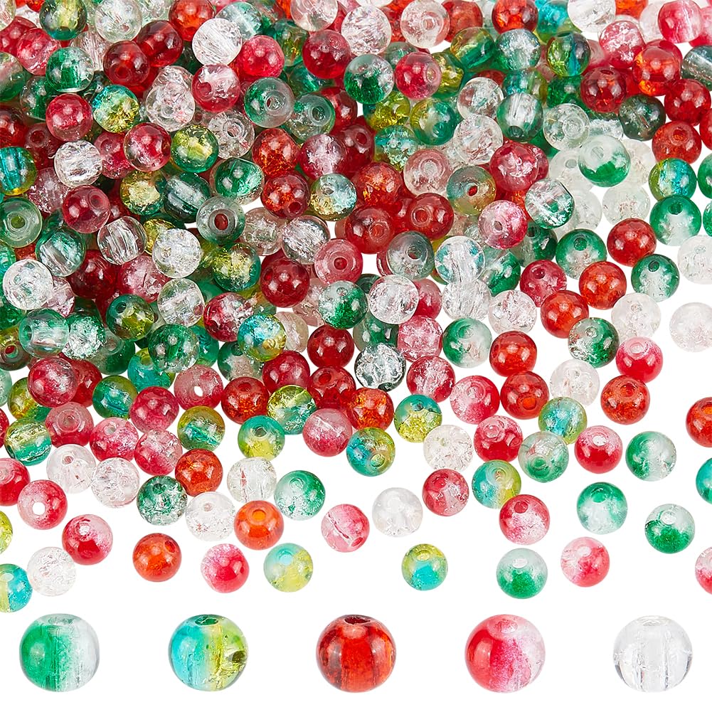 PH PandaHall 500pcs Red Green Beads 5 Colors Valentine's Day Glass Beads 6mm Round Crackle Bead Bracelet Craft Bead for Saint Patrick's Day Jewellery Making DIY Craft Bracelet Necklace Earring