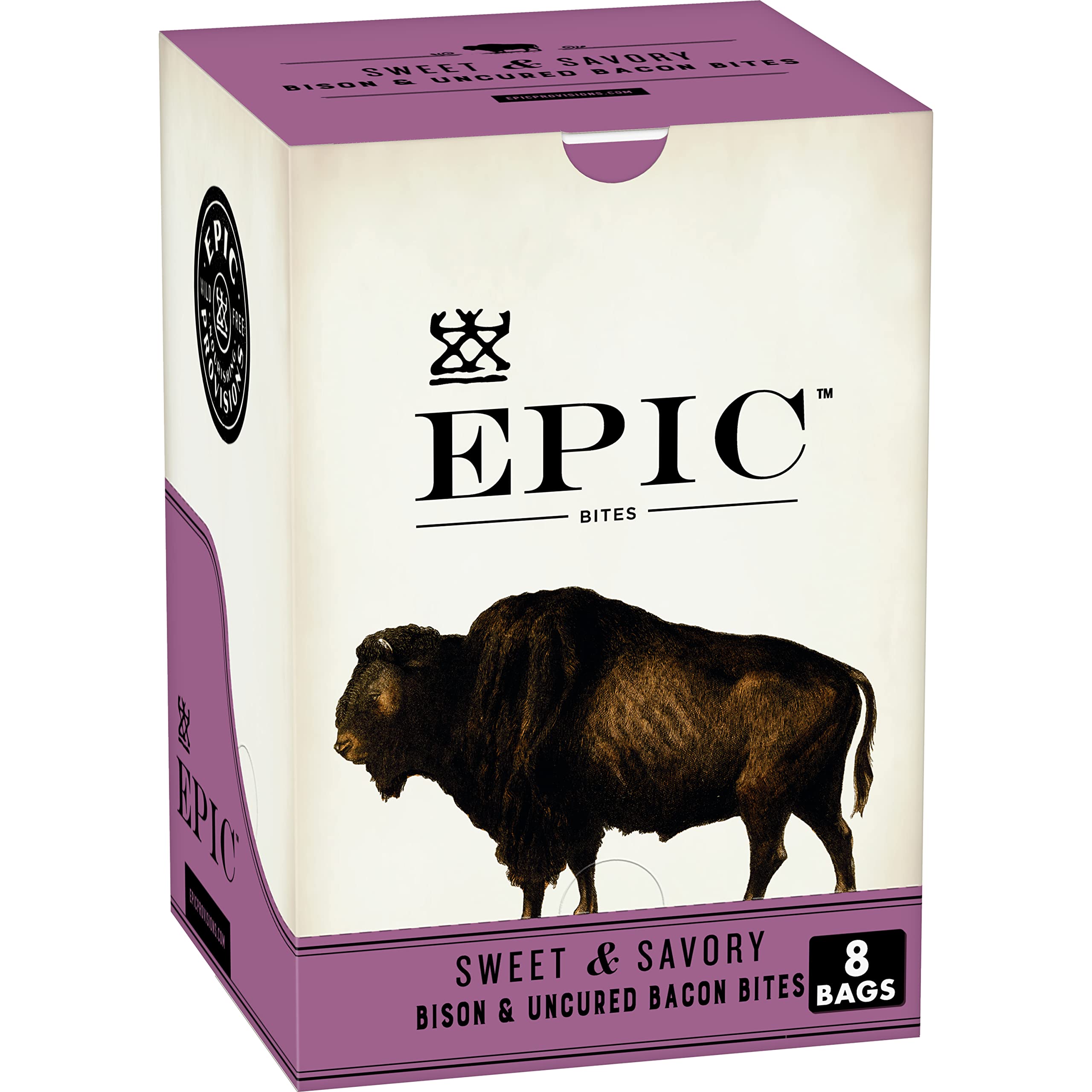 EPIC Bison and Uncured Bacon Bites, Sweet and Savory, Whole30 Approved, Paleo Friendly, 8 Count, 20 oz