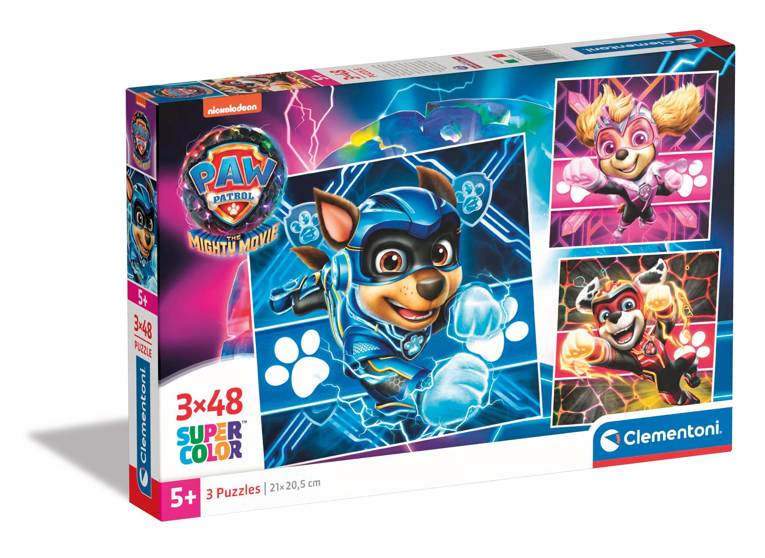 Clementoni - 25303 - Supercolor Puzzle - Paw Patrol The Mighty Movie - 3x48 Pieces (3 Puzzles Included), Jigsaw Puzzle For Kids Age 5, Puzzle Cartoon, Made In Italy