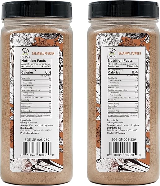 SOEOS GALANGA POWDER 8OZ (227G), TWIN PACK, 16OZ TOTAL, NON-GMO, KOSHER, GREATER GALANGA, ALPINIA GALANGA, PERFECT FOR TOM YUM AND TOM KHA SOUPS,PRODUCT OF VIETNAM, GALANGAL POWDER FOR COOKING.