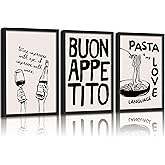 3Pcs Vintage Kitchen Canvas Wall Art Funny Food Wine Pasta Print Painting Picture Wall Decor Bar Cart Print Poster Print Artwork for Bar Livingroom Kitchen Home Decoration, Unframed