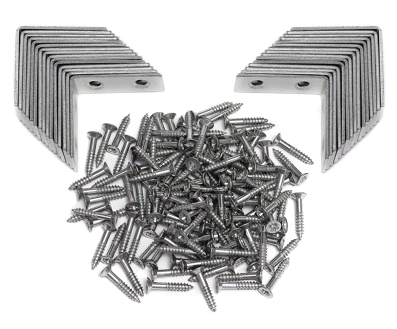 Angle Brackets - Zinc Plated Steel Corner Brackets for Wood, Shelves - 16mm /0.63" Wide 40mm /1.57" Long with Screws - 30 Pack by Brackit