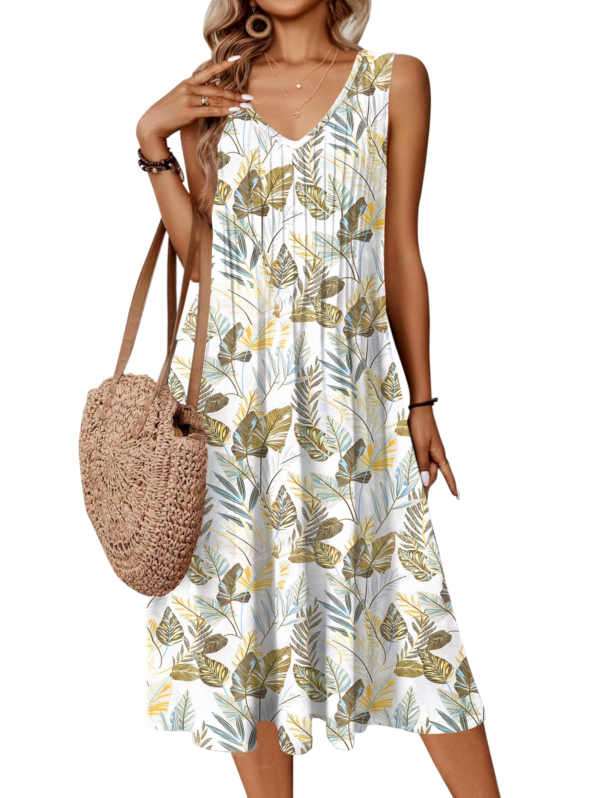 Zeagoo Women Summer Swing Midi Tunic Dress with