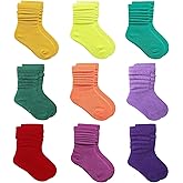 MINI PANDA Toddler Socks - Long Crew Socks for Girls 4-8 Years, 9 Pairs