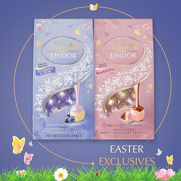 LINDT LINDOR BLUEBERRIES & CREAM WHITE CHOCOLATE TRUFFLES, WHITE CHOCOLATE EASTER CANDY WITH BLUEBERRIES AND CREAM TRUFFLE FILLING, 19 OZ. BAG