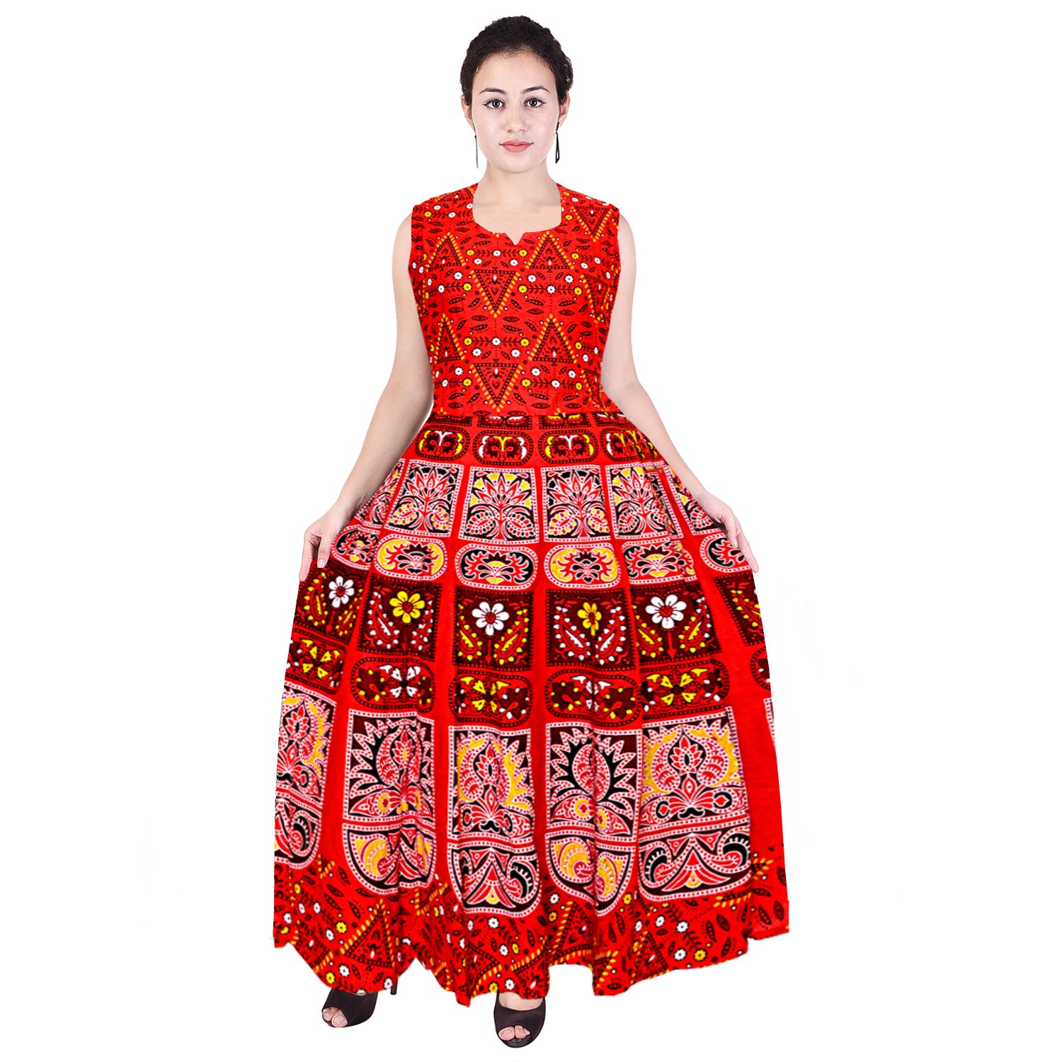 jwf women's cotton jaipuri print maxi dress(fr_3469, multicolour, free size)