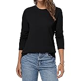 QUALFORT 100% Cotton Long Sleeve T Shirt Women Crew Neck Lightweight Tee