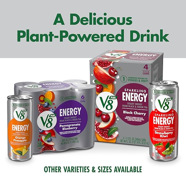 V8 +ENERGY SPARKLING STRAWBERRY KIWI JUICE ENERGY DRINK, 11.5 FL OZ CAN