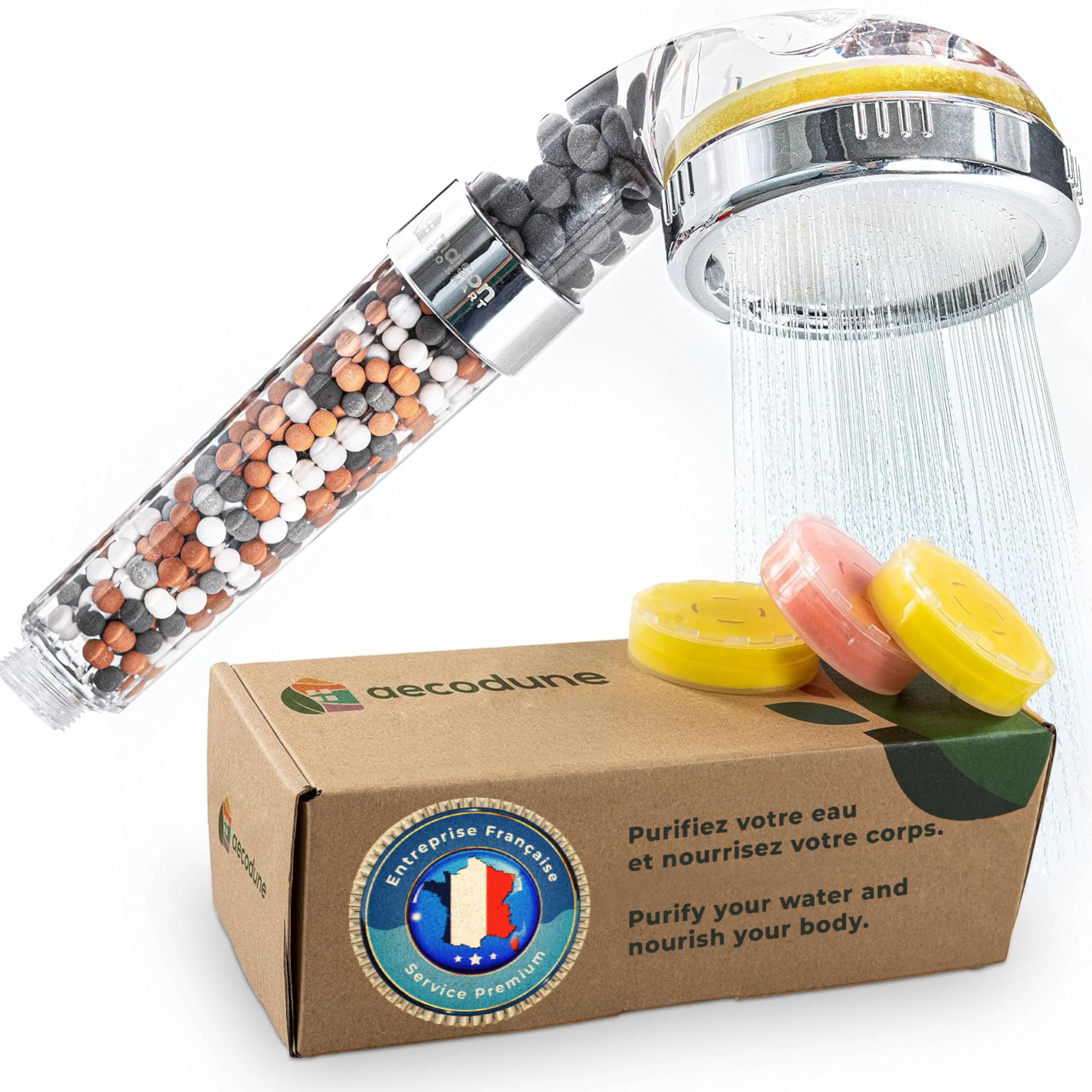 Aecodune XL Vitamin C Premium Shower Head with Water Filter - Become Sublime - Anti-Limescale Shower Head, Eliminates 99% Chlorine & More - Beauty & Purity - Eco Water Filter with Scents & Pressure