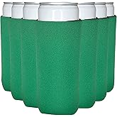 TahoeBay Slim Can Cooler Sleeves (12-Pack) Skinny Tall Cans 12 Oz Bulk Thin Seltzer Fit Sublimation Blanks for Vinyl Plain Blank Foam Beer Bottles Black White Assorted Solid Set (Kelly Green)