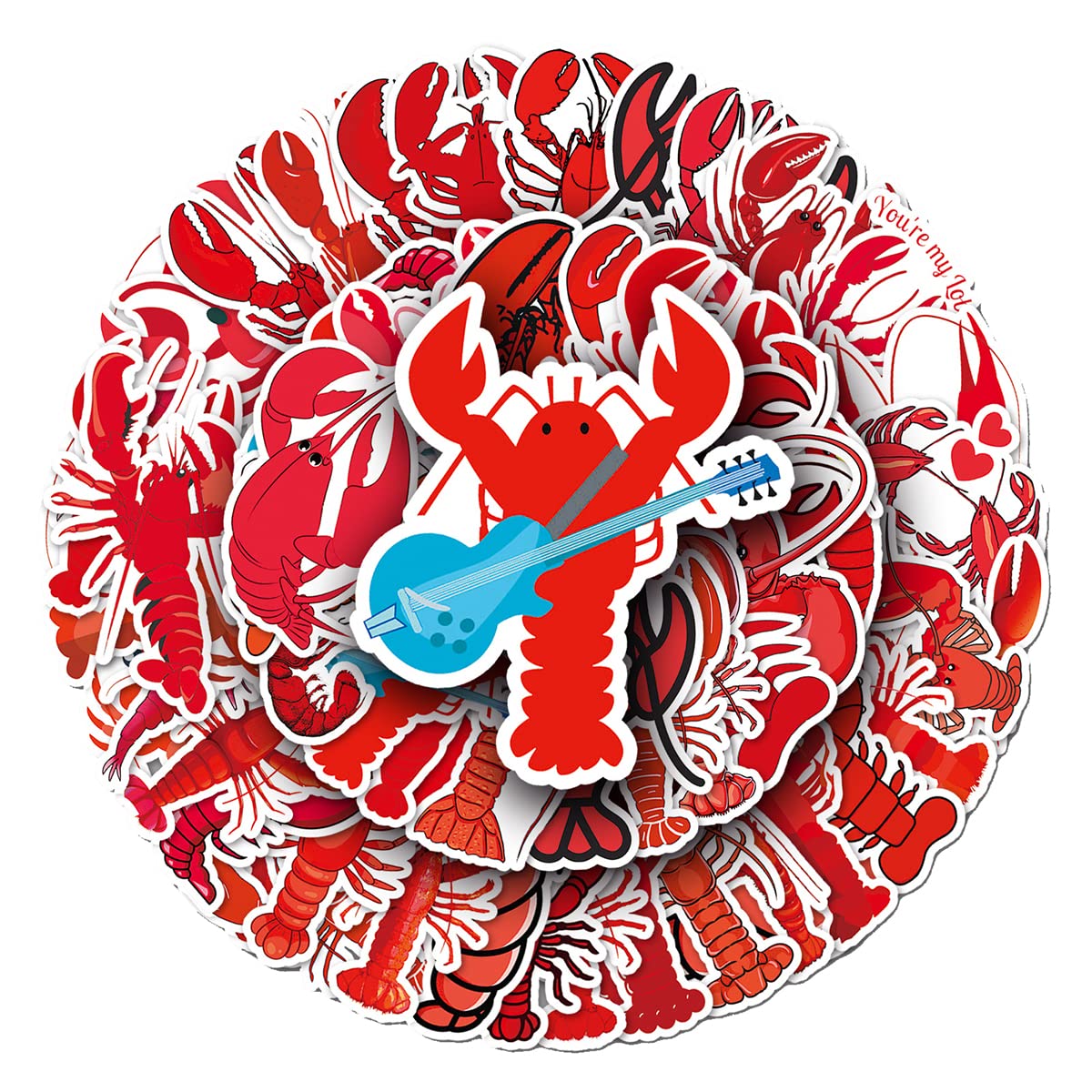 Unique Lobster Vinyl Stickers, 50 PCS Waterproof Cartoon Animal Decals for Laptops, Scrapbooking, Journals, Notebooks, Water Bottles, Suitcases, Phones & DIY Decor